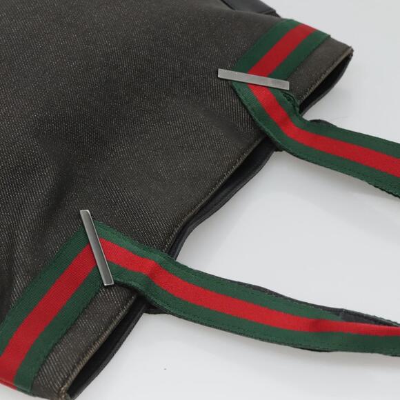 GUCCI Web Sherry Line Tote Bag Canvas Red Gray Green - Picture 6 of 16